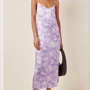 Ganni Purple Floral Midi Slip Dress